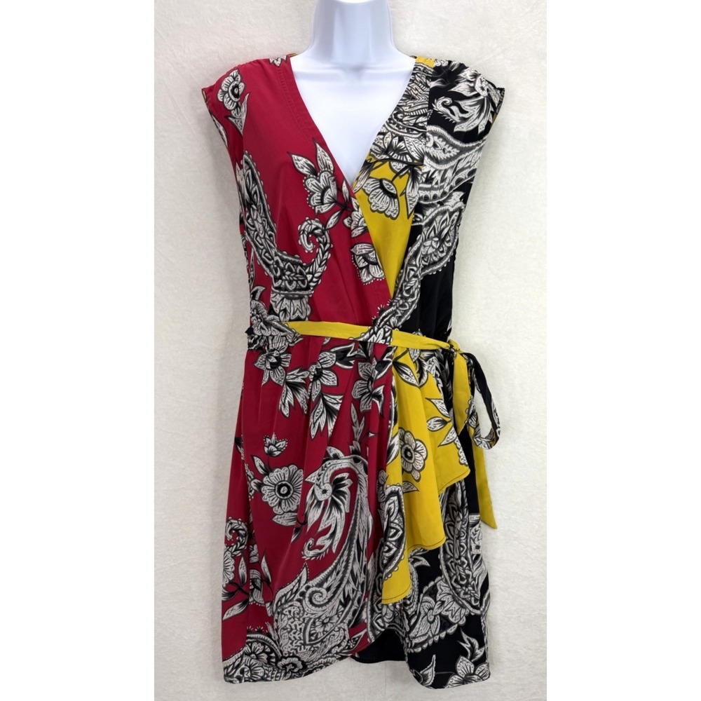Yoana Baraschi Balinese Paisley Dress Wrap Look Short Sleeve Size 8